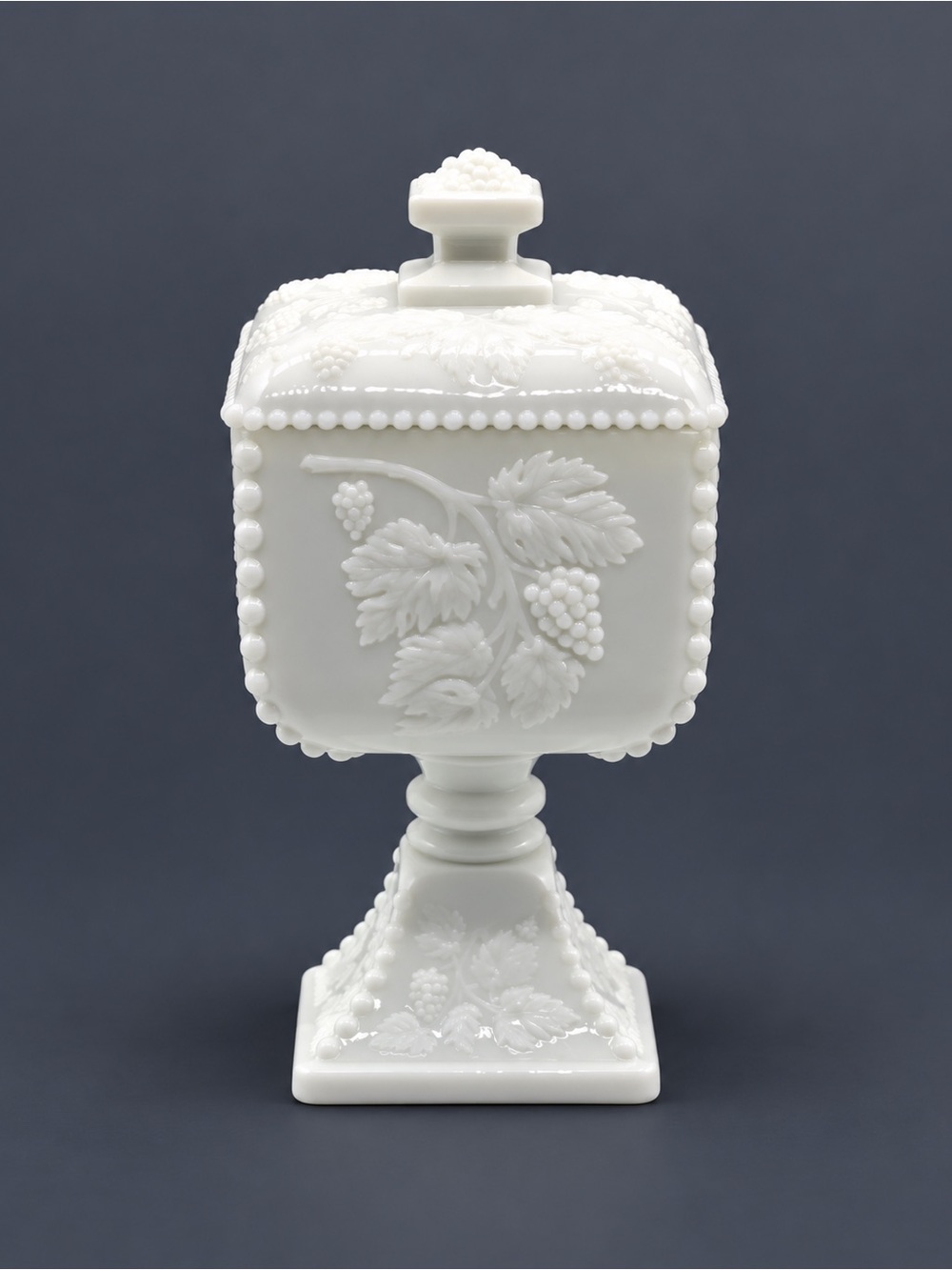 Westmoreland Vintage Milk Glass Paneled Grape Pedestal Candy Dish